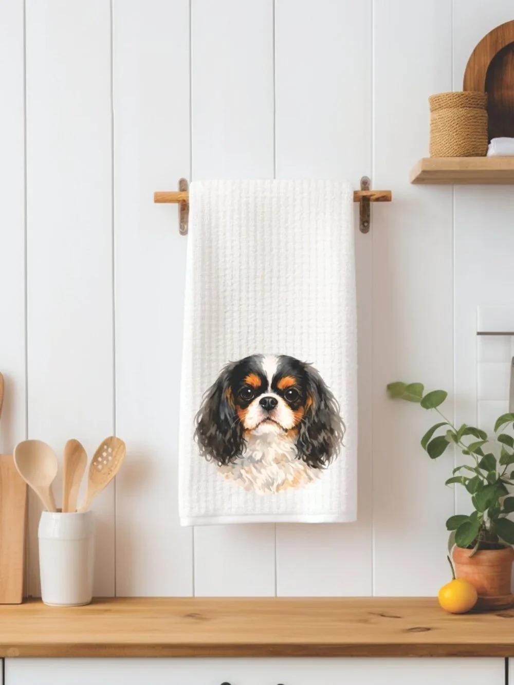 English Toy Spaniel Dog Waffle Weave Decorative Kitchen Tea Towel